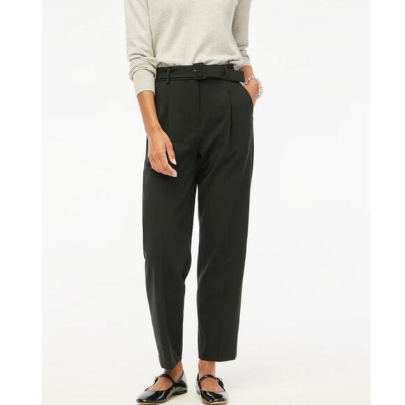 NWT J.Crew Factory The Tall Belted Straight-Leg Trouser Dress Pant In Black 6 T - Picture 1 of 12